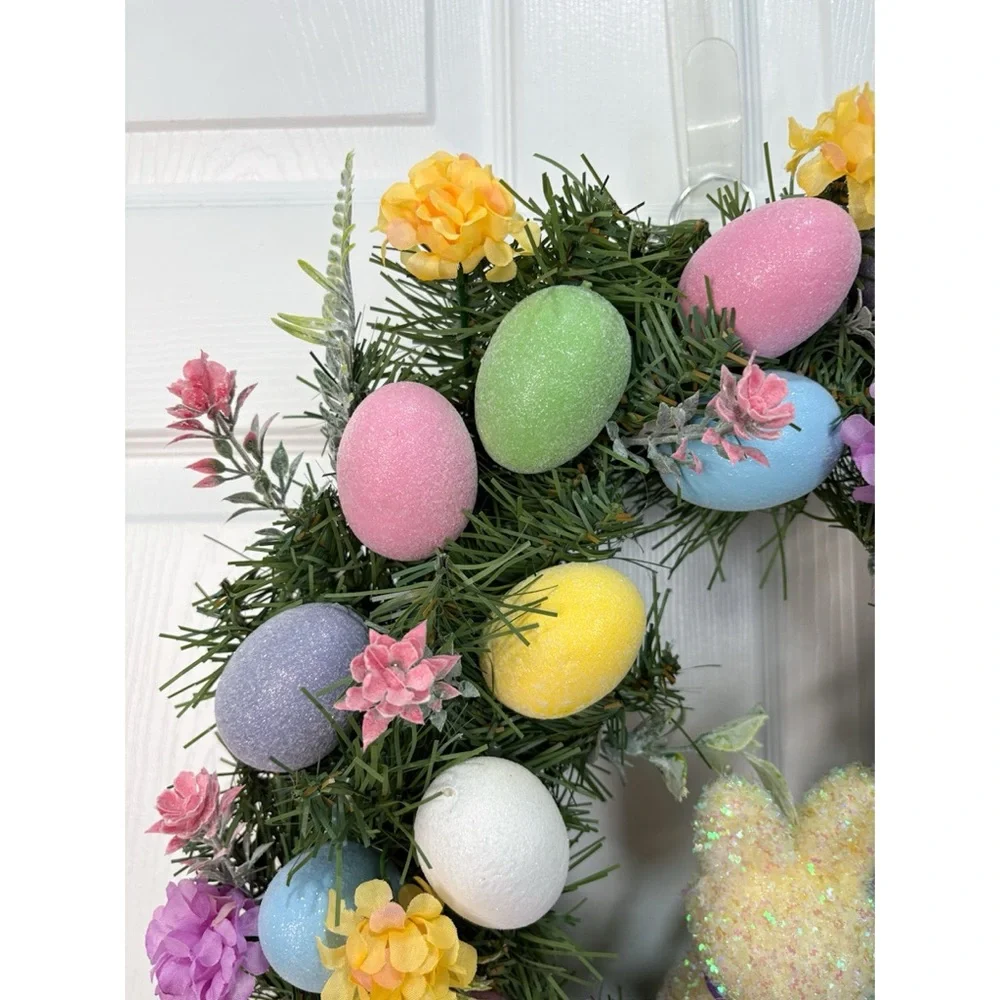 Easter Spring Eggs and Bunny Cute Colorful Wreath Handmade Home Decor